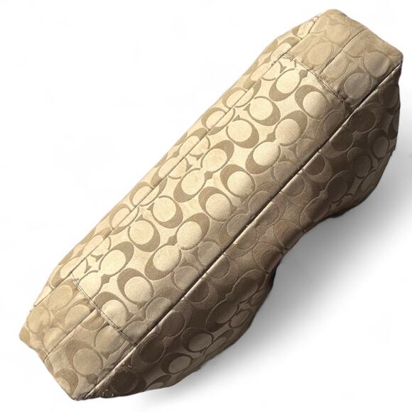 COACH F15510 Ashley Signature Sateen Carryall Khaki Gold Mahogany Leather Silver - Picture 7 of 16